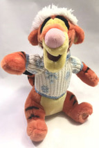 Disney Store 14&quot; Tigger Christmas Holiday Plush White Blue Sweater &amp; Hat - £7.16 GBP