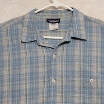 Patagonia Seersucker Shirt Mens L Large Blue Plaid Short Sleeve Casual Button Up - £21.47 GBP