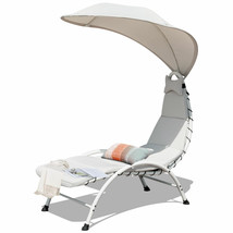 Patio Chaise Lounger Chair Hammock Cushioned Seat Steel Frame with Canopy Beige - £133.67 GBP