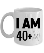 Funny Cat Coffee Mug 11oz I Am 40 Plus One Middle Finger 41st Birthday Cup Gift - $16.78