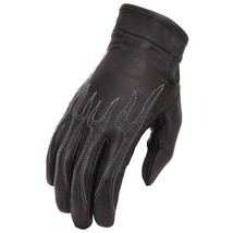 FI-113GEL Women&#39;s Flame Embroidered Leather Motorcycle Riding Gloves w/G... - $29.99
