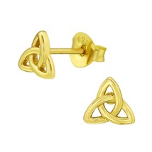 Trinity Knot 925 Silver Stud Earrings Gold Plated - £11.75 GBP