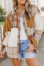 Sutton Plaid Color Block Patchwork Shirt Jacket with Pocket - $38.39