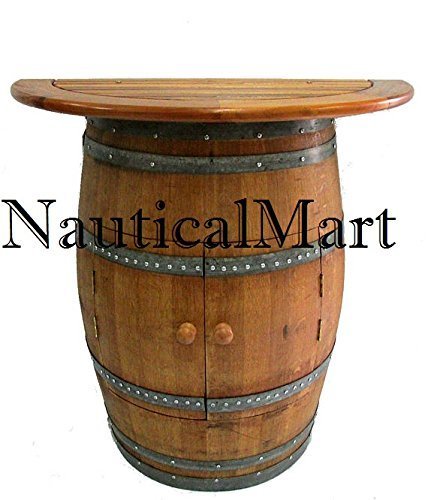NauticalMart Cabinet Style Wine Barrel Console Table With Teak Wood Table Top - $860.31