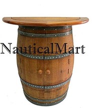 NauticalMart Cabinet Style Wine Barrel Console Table With Teak Wood Tabl... - $860.31