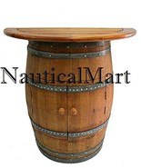 NauticalMart Cabinet Style Wine Barrel Console Table With Teak Wood Table Top - £681.76 GBP
