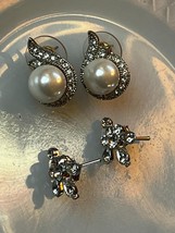 Lot of Large Faux White Pearl Rimmed in Tiny Clear Rhinestones &amp; SIlvertone Spra - £10.46 GBP