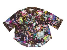 NWT Johnny Was Arabella Boxy Silk Shirt in Brown Floral Silk Top XL $255 - $148.50