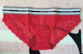 Victoria&#39;s Secret Panty Red Lace Black White Logo Waistband Bikini Under... - £9.07 GBP