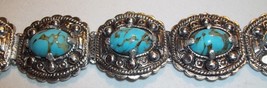 Chunky Vintage Southwest American Style Oval Link Bracelet Turquoise Glass Cabs - £7.94 GBP