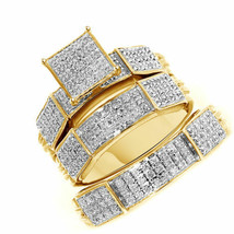 3 CT. T.W. Diamond Engagement Wedding Band Trio Ring Set 14K Yellow Gold Plated - £107.10 GBP