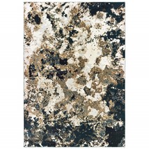 3&#39; X 6&#39; Ivory Navy Abstract Marble Indoor Area Rug - £167.41 GBP