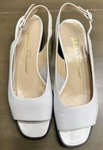 Salvatore Ferragamo Boutique White Leather Open Toe Sling Back Sandals-Size 7 - £56.83 GBP