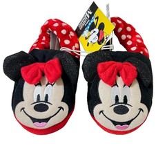 Disney Minnie Mouse House Shoes Kids XL 11-12 Red &amp; White Polka Dot Slip... - $15.04