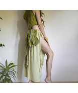Spring green tribal belt skirt, long split skirt with braids - $140.00