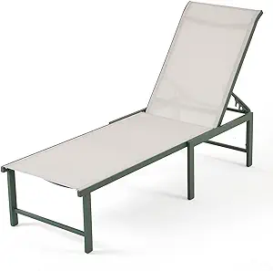 Outdoor Pool Chaise Lounger, Patio Lounge Chair, Aluminum Frame 5 Positions Recl - £292.33 GBP