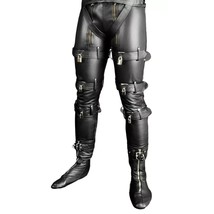 Mens Black Leather Pants Punk Kink Jeans Motorcycle Pants Biker Trousers - $109.24