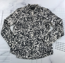 J. Crew Button Down Shirt 2 White Black Animal Print Long Sleeve Collared Boy - £26.27 GBP
