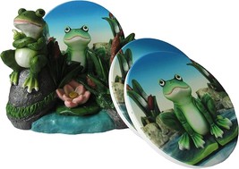 Ebros Hoppy Hour Frog Coaster 5PC Set Ceramic Coaster with Cork Base - £22.29 GBP