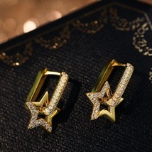 Women&#39;s Fashion Micro CZ Hollow Star Dangle Hoop 18k Yellow Gold Plated Earring - £67.78 GBP