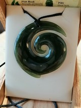 Natural Jade koru / New zealand traditional design fern pendant / necklace 34 mm - £100.36 GBP