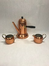 3 pc.Copper Tea Coffee pot Handmade lid wood handle creamer sugar coppercraft - £28.48 GBP