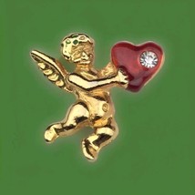 Angel Heart Jeweled Gold Tone Brooch Pin Enamel - £6.98 GBP