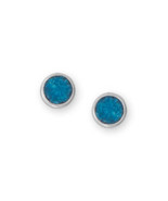 Oxidized Authentic 925 Sterling Silver 5.5mm Turquoise Chip Inlay Stud E... - $31.00