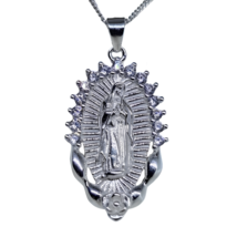 Madonna Virgin Mary Pendant Necklace CZ Stones 925 Silver Jewellery And Boxed - £34.09 GBP