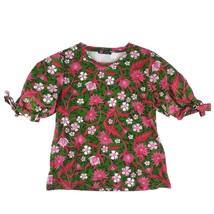 ZARA Women&#39;s M Pink Green Floral Puff Tie Sleeve Blouse Shirt Top Boho P... - $19.35