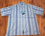 Y2K Woven Short Sleeve XL Button Down Blue/White Striped Shirt Clench Je... - £7.91 GBP