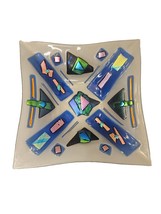 Artisan Fused Glass Plate Platter Vibrant Colors Square Dish Geometic 10&quot;x10&quot; - £31.71 GBP