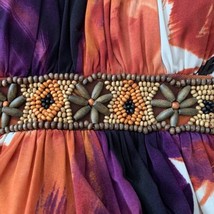 Bisou Bisou Sleeveless Dress Wood Beads Empire Waist Orange Purple Stretch S - £10.07 GBP
