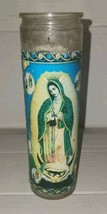 VTG 1987 Virgin of Guadalupe Prayer Candle Glass USA Made 8.5 Inch Tall - $12.99