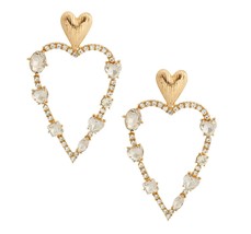 Gold Plated Textured Clear Crystals Heart Shaped Stud Statement Fashion Earrings - £36.12 GBP