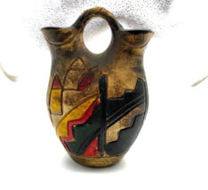 Vintage Wedding Vase Double Spout Mexican Native American Style - 5.5&quot; tall - £13.74 GBP