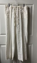 Merona Womens Size 6 White Linen Straight Leg Slacks Button Fly Front Tie - $15.56