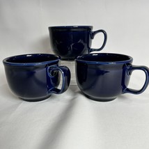 Homer Laughlin Fiesta Ware Cobalt Blue 3 Extra Large 16 oz Soup Bowl Coffee Mugs - £39.52 GBP