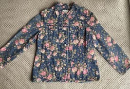 Orvis Denim Jacket S Floral Button Pocket Collar Long Sleeve Pink Rose - £29.43 GBP