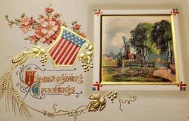 Patriotic Thanksgiving Greeting Beautiful Gilded Postcard M27 - £7.15 GBP