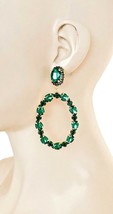 3.1/8&quot; Long Forest Green Acrylic Crystals Hoop Earrings Casual Costume J... - £13.73 GBP