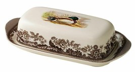 Spode Woodland Covered Butter Dish 2pc &quot;Mallard&quot; Brown Bnwt Beautiful - £70.08 GBP