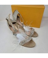 Azmodo Womens Sandals Sz 11.5m Beige Ankle Strap Slim Heels Embellished ... - $31.87