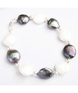 EleganceWithFlair Sterling Silver White and Purple Iris Coin Pearl Bracelet - $340.71 MXN