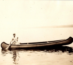 Beautiful Young Woman in Big Canoe on Lake Photograph Vintage Photo Antique - £10.02 GBP