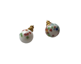 Vintage Floral glass ball Post Pierced Earrings cottagecore colorful flo... - £13.94 GBP