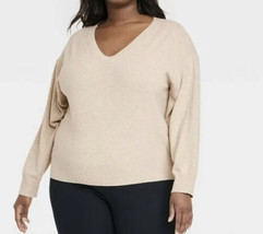 A New Day Women&#39;s Sweater Large Fine Gauge V-Neck Tan Oatmeal Light Weig... - £9.03 GBP