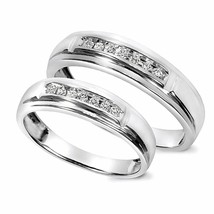 1/8 Carat Natural Diamond His &amp; Hers Wedding Band Set 14K Gold Plated Silver - £294.57 GBP