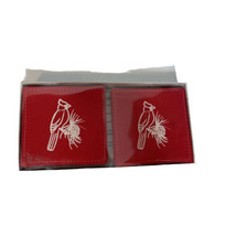 Vintage 6 Dry Duck Coasters Red Cloth White Applique Cardinal Bird Squar... - $13.03
