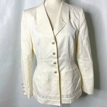 Vintage Escada Couture Embroidered Blazer 8 Cream Pearlized Buttons Pockets  - £224.66 GBP